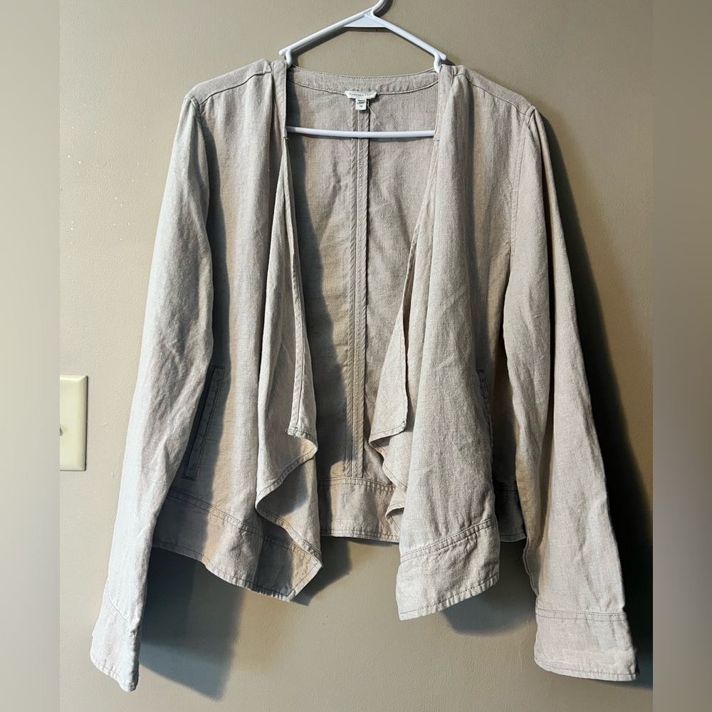 Garnet Hill Light Beige Open-Front Draped Blazer